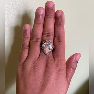 Elegant Adjustable Silver Teardrop Crystal Ring